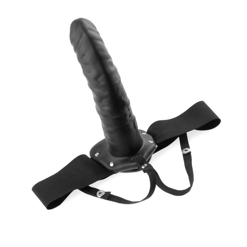 19 cm õõnes strap-on reguleeritava rakmega - must
