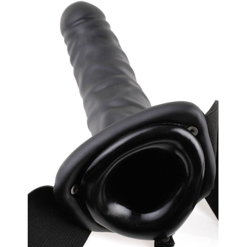 19 cm Vibraatoriga Õõnes Strap-On Must