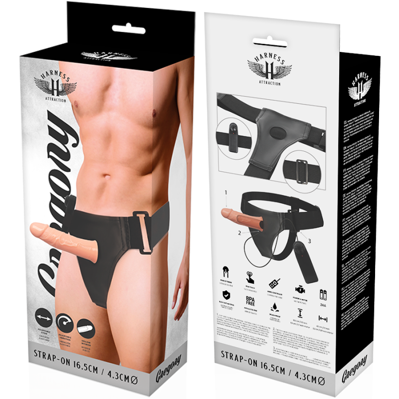 Harness Attraction – Gregory õõnes rihm vibraatoriga 16,5 cm