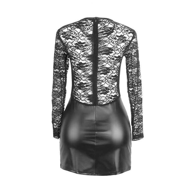 955595 Musta Pitsiga Pikkade Varrukatega Kleit S/M