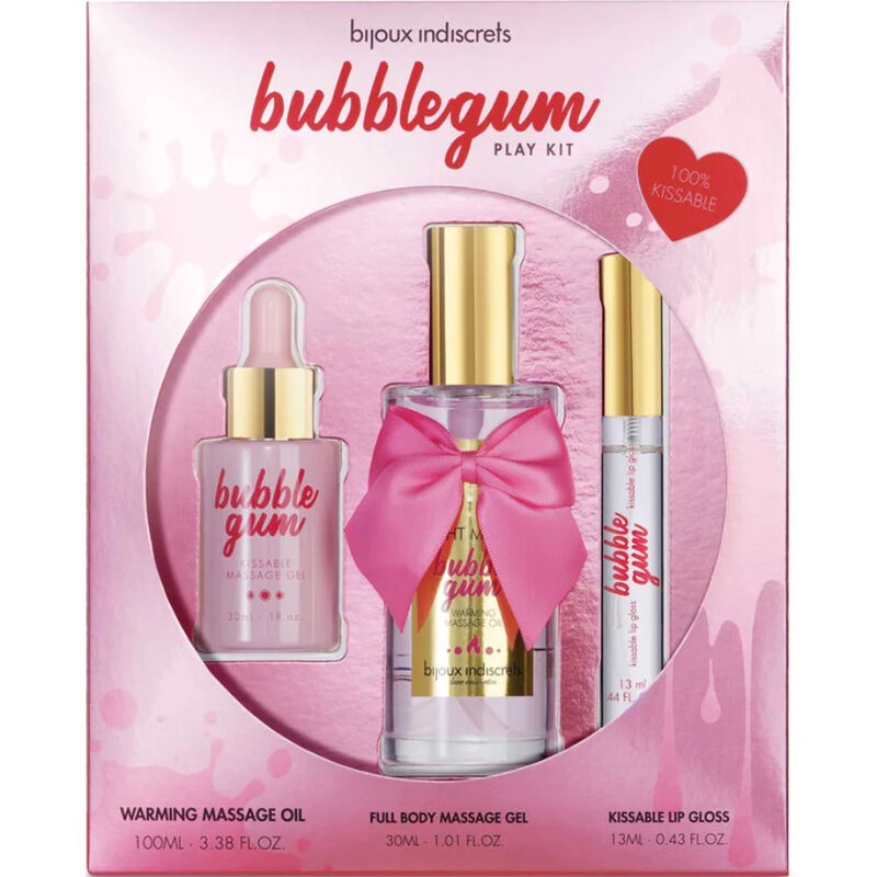 Indiscrets Bubblegum mängukomplekt koos soojendava massaažiõli ja huuleläikega